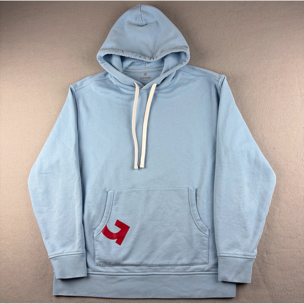 G/FORE Pullover Hoodie Logo Pockets Drawstring Men's L Blue Solid Long Sleeve